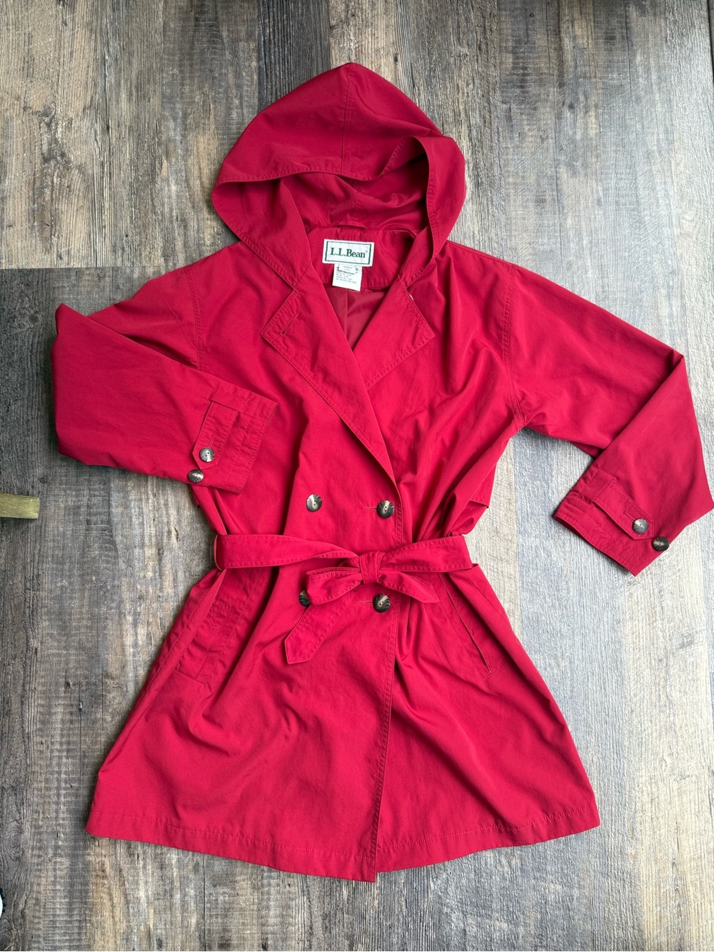 LL Bean  Red Women's Button Tie Trench Coat Small Hoodie